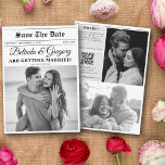 Wedding Newspaper Fun Black & White Photo Wedding  Save The Date<br><div class="desc">A fun newspaper style wedding design. This newspaper wedding theme has been designed to mimic a traditional newspaper with customised headlines, text and black and white photos. This newspaper template will automatically change your uploaded photos into black and white, so need to change them. A unique newspaper style wedding design...</div>