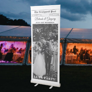 Wedding Newspaper Fun Black & White Photo Welcome Retractable Banner