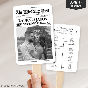 Wedding Newspaper Hand Fans, Wedding Program Fans