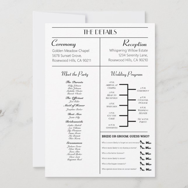 Wedding Newspaper Invitation with Program (Back)