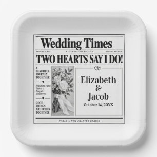Wedding Newspaper Print Paper Plate
