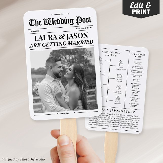 Wedding Newspaper with Timeline, Wedding Programs Hand Fan (Wedding Newspaper with Timeline, Wedding Programs Hand Fan)