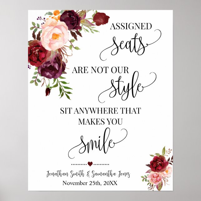 Wedding No Assigned Seats Sit Anywhere Marsala Poster (Front)