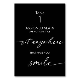 Wedding No Assigned Seats, Sit Anywhere Sign Table Number
