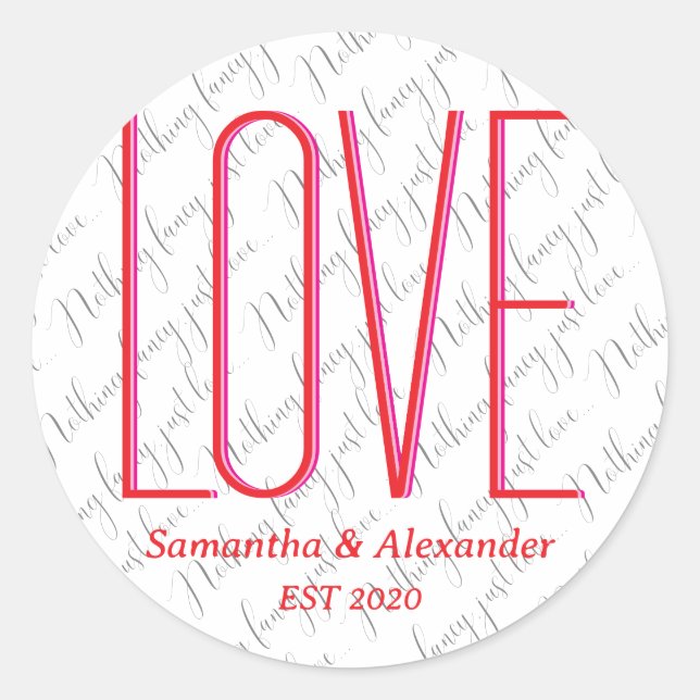 Wedding Nothing Fancy Custom Couple Modern Red Classic Round Sticker (Front)