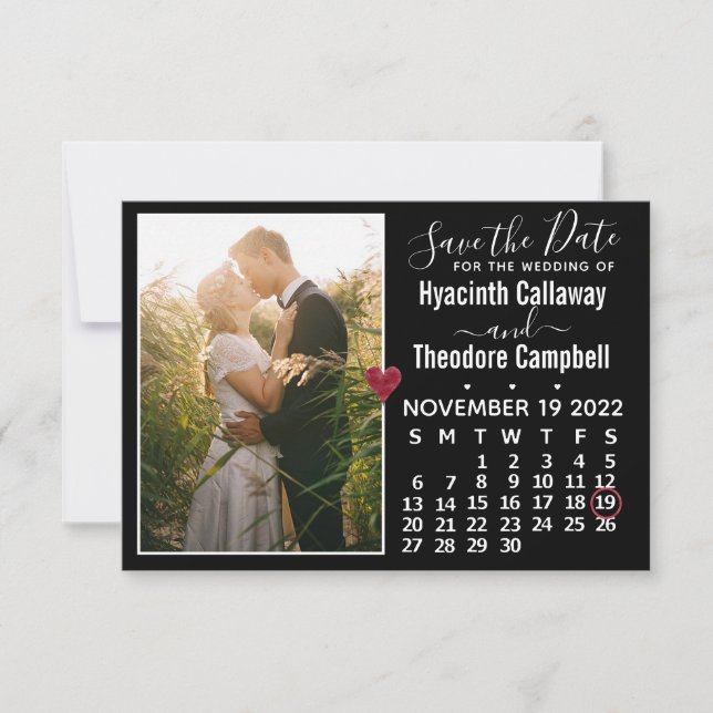 Wedding November 2022 Calendar Photo Black Save The Date (Front)
