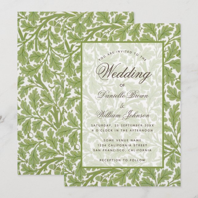 Wedding Oak Foliage Botanical Morris Calligraphy Invitation (Front/Back)