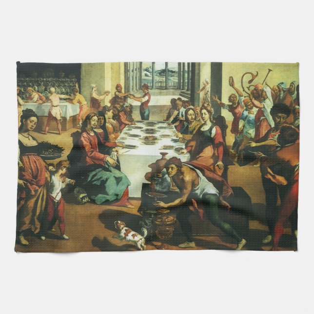 Wedding of Cana by Andrea Boscoli, Renaissance Art Tea Towel (Horizontal)
