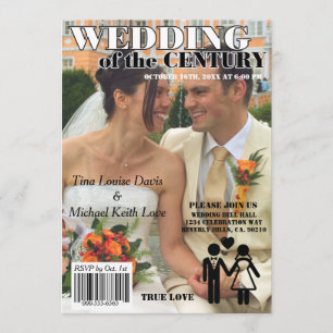 Wedding Of The Century Black White Magazine Cover Invitation