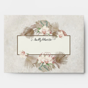 Wedding Off White Floral Orchid Monstera Leaf Envelope