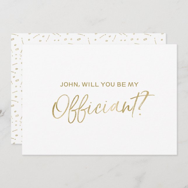 Wedding Officiant Request | Gold Hand lettered Invitation (Front/Back)