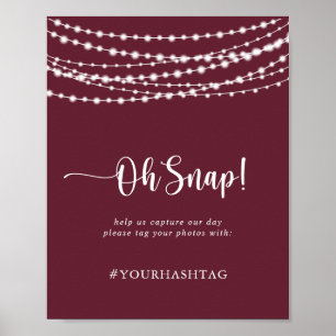 Wedding Oh Snap Rustic String Lights Burgundy Poster