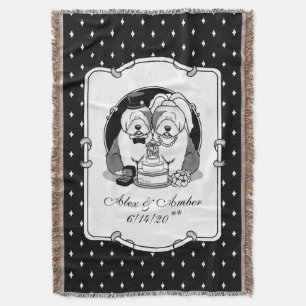 Wedding Old English Sheepdogs Bride Groom Grey 1 Throw Blanket