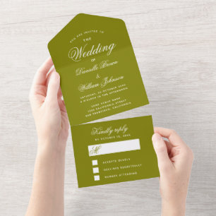 Wedding Olive Green Elegant Calligraphy RSVP All In One Invitation