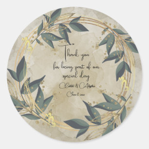 Wedding Olive Wreath Personalised Classic Round Sticker