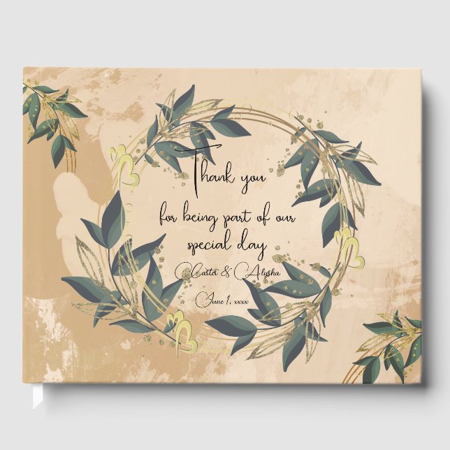 Wedding Olive Wreath Personalised Guest Book (Front)