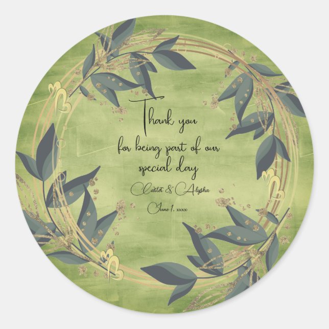 Wedding Olive Wreath Personalised Sticker (Front)