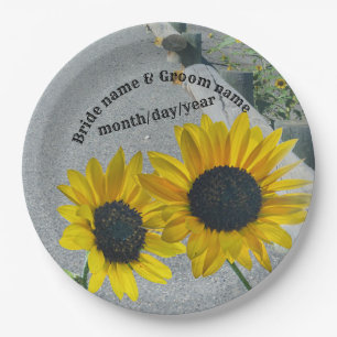 Wedding on paper plate with 2 sunflowers