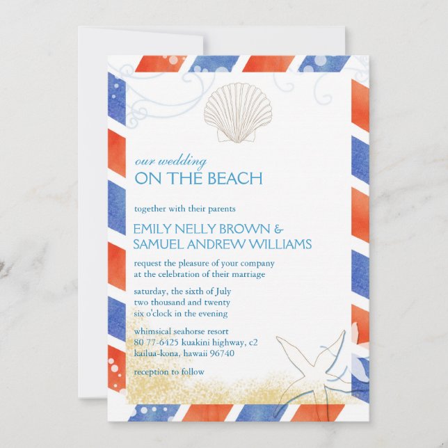 Wedding On the Beach Airmail Invitation (Front)