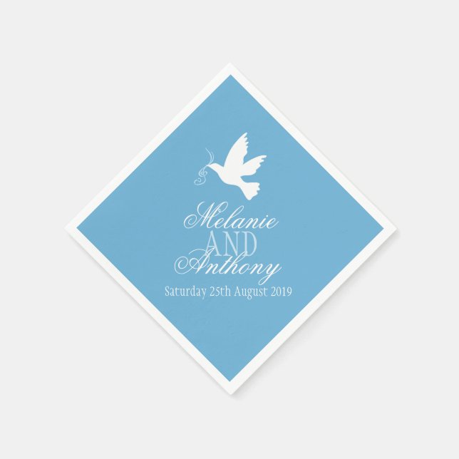 Wedding one white doves blue custom napkins (Corner)