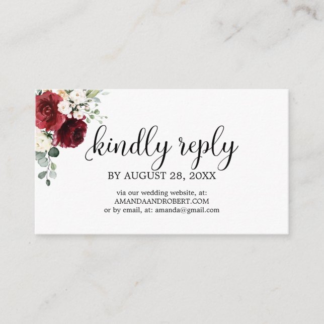 Wedding Online RSVP Chic Burgundy Floral Enclosure Card (Front)