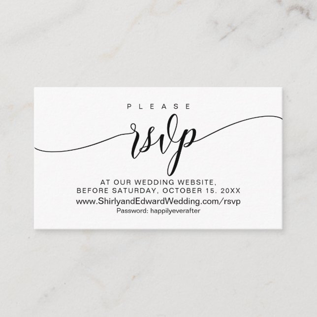 Wedding online RSVP, Modern Black Calligraphy Enclosure Card (Front)