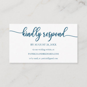 Wedding Online RSVP Ocean Blue Calligraphy  Enclosure Card