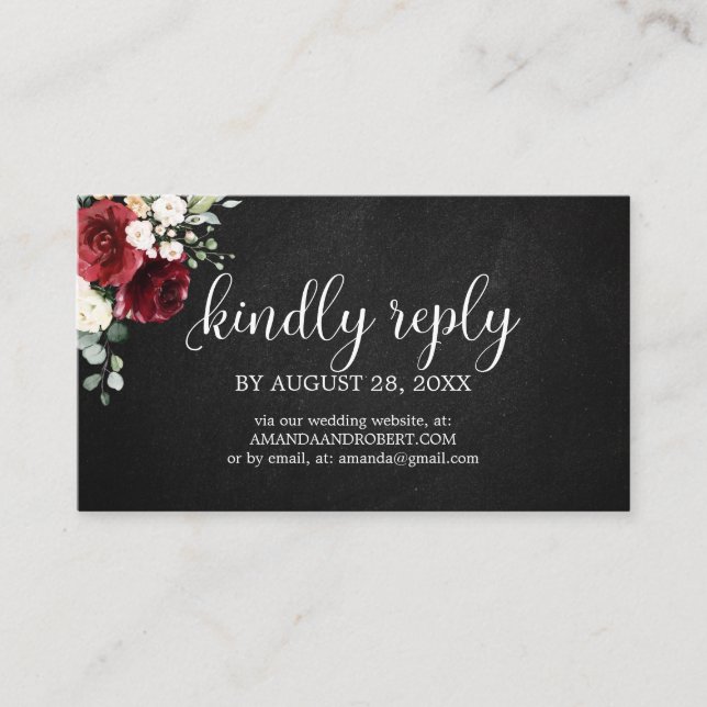 Wedding Online RSVP Rustic Burgundy Floral Enclosu Enclosure Card (Front)