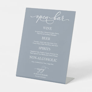 Wedding Open Bar Elegant Dusty Blue Sign