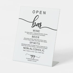 Wedding Open Bar Menu Sign Rustic Chic Calligraphy