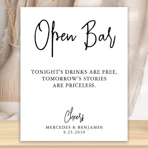 Wedding Open Bar Modern Calligraphy Personalised Poster