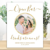Wedding Open Bar Personalised Elegant Gold Photo