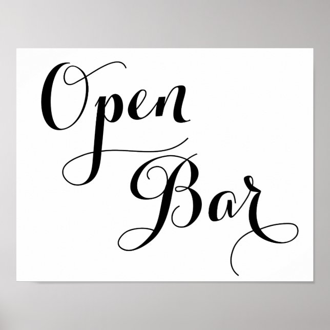 Wedding Open Bar Sign Black And White (Front)