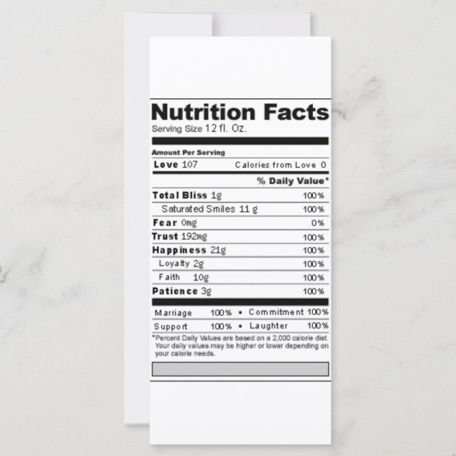 Wedding or Anniversary Sweet Funny Nutrition Label (Front)