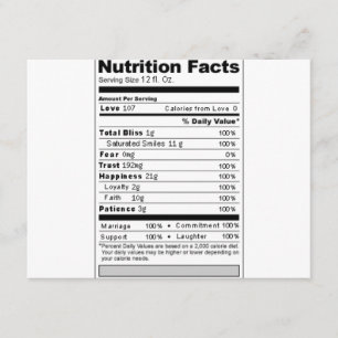 Wedding or Anniversary Sweet Funny Nutrition Label Card