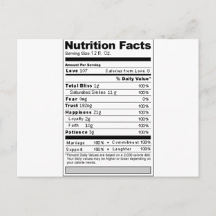 Wedding or Anniversary Sweet Funny Nutrition Label Postcard