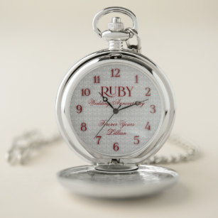 Wedding or Business 40th Ruby Anniversary Name Pocket Watch