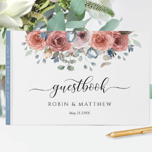 Wedding or Other, Dusty Blue Blissful Floral Guest Book