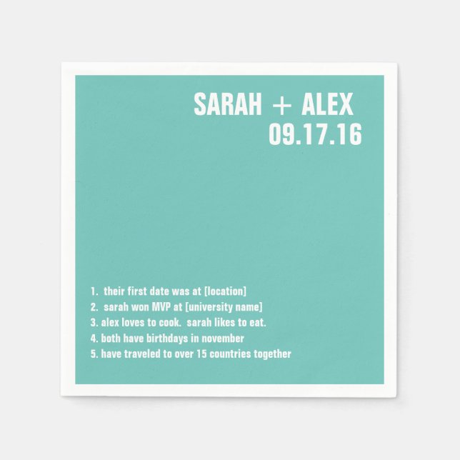 Wedding or Shower Fun Facts Cocktail Napkin (Front)