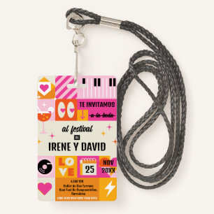 Wedding Orange and Pink Festival Retro WedFest ID Badge