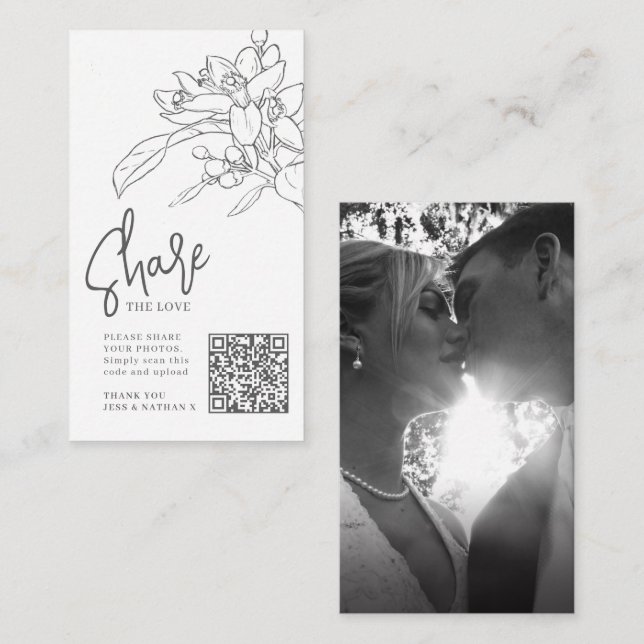 Wedding orange blossom photo sharing QR wedding Enclosure Card (Front/Back)