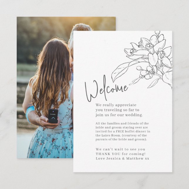 Wedding orange blossom wedding welcome thank you enclosure card (Front/Back)