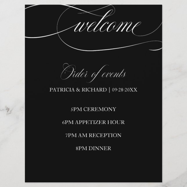 Wedding Order Of Events Chic Black And White (Front)