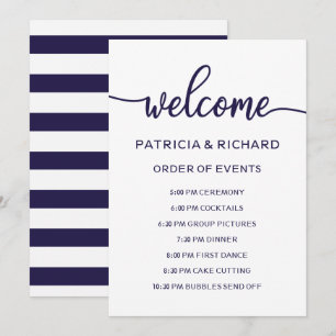 Wedding Order of Events Chic Navy Blue Schedule Invitation