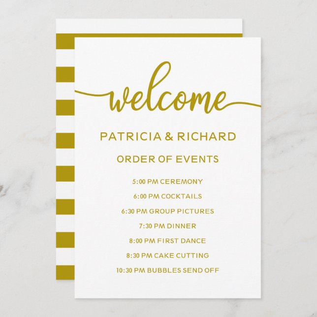Wedding Order of Events Gold Timeline Schedule Invitation (Front/Back)