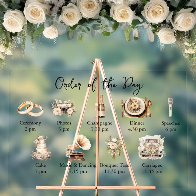 Wedding Order of Events Illustrated Acrylic Sign (Acrylic Order of the Day sign from Romantic Wedding Signs collection by Darling & May)