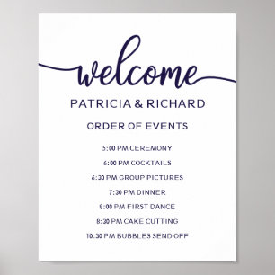 Wedding Order of Events Sign Chic Navy Blue