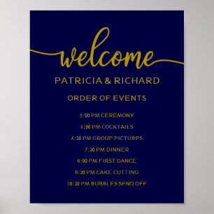 Wedding Order of Events Sign   Gold Navy Blue