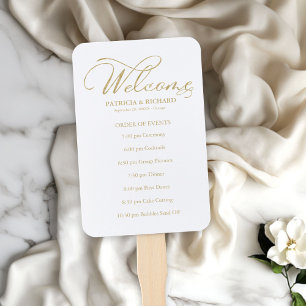 Wedding Order of Events Timeline Gold Foil Elegant Hand Fan
