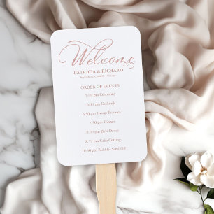 Wedding Order of Events Timeline Rose Gold Foil Hand Fan